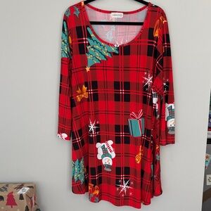 Festive Red Plaid Long Sleeve Top